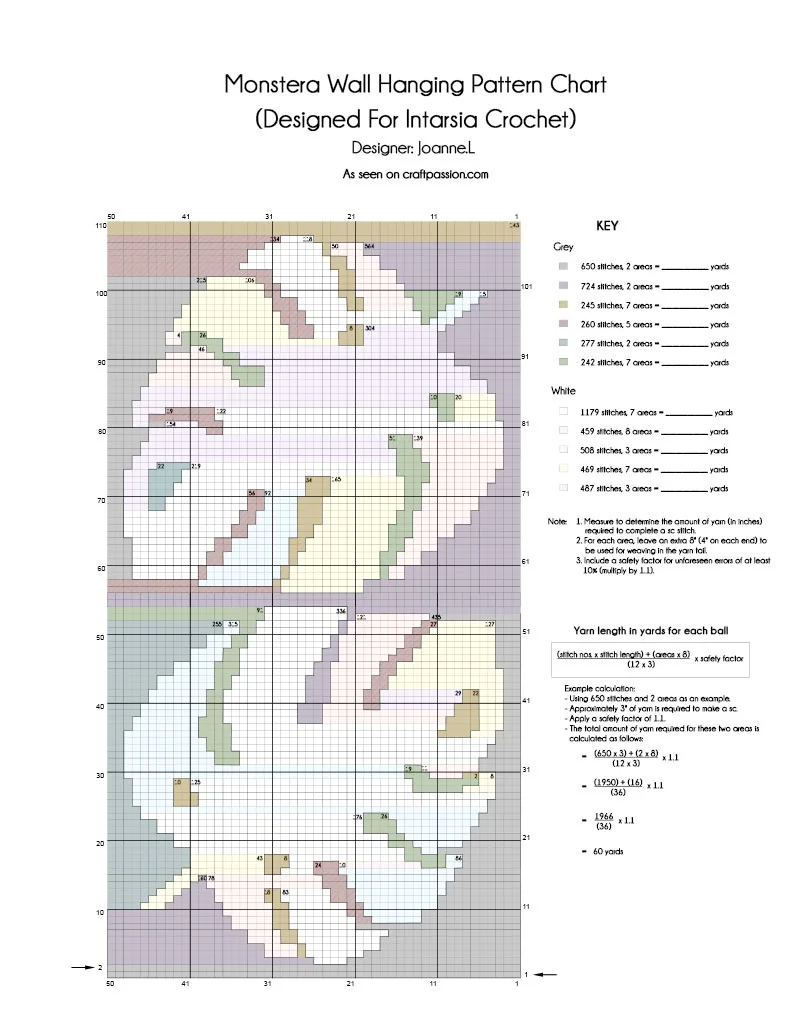 monstera wall hanging pattern with intarsia crochet method