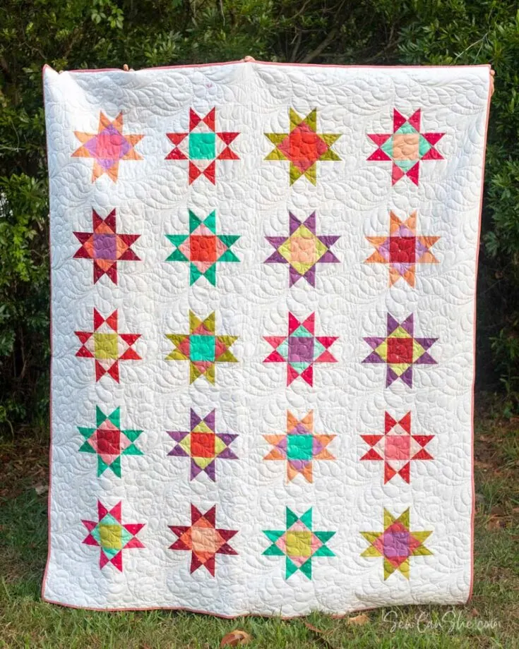 Make yourself a simple yet stunning quilt design adorned with vibrant Ohio star quilt blocks. This pattern is perfect for quilters of all levels and uses the easy patchwork piecing method. All you need to do is follow the easy instructions that will guide you through. The final size measures up to 71&rdquo; x 86&rdquo; for a twin-size quilt.