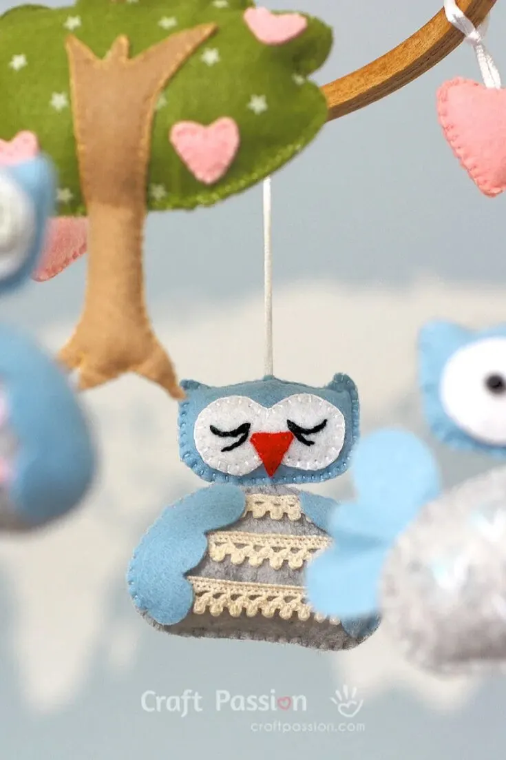 Take a look at this owl baby mobile that is perfect for your little ones! You can use complimenting patterned scraps to make fun designs for the owls, or use plain colors and decorate the owls with embroidery and scrap lace trim like the tutorial.