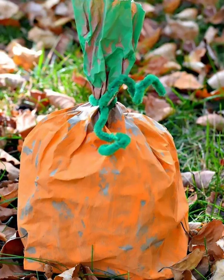 Here is an easy paper pumpkin for you to try. These pumpkin art projects are fun, making them suitable for kids. You can easily find materials from your home with a simple checklist of materials in the tutorial. Not to mention, it blends perfectly with the outdoors.