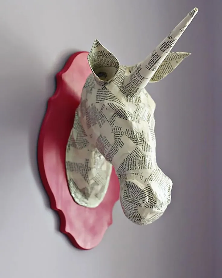 This paper mache unicorn head would make a great display in your child's room or your own. You could add your own details to give it a personalized touch.