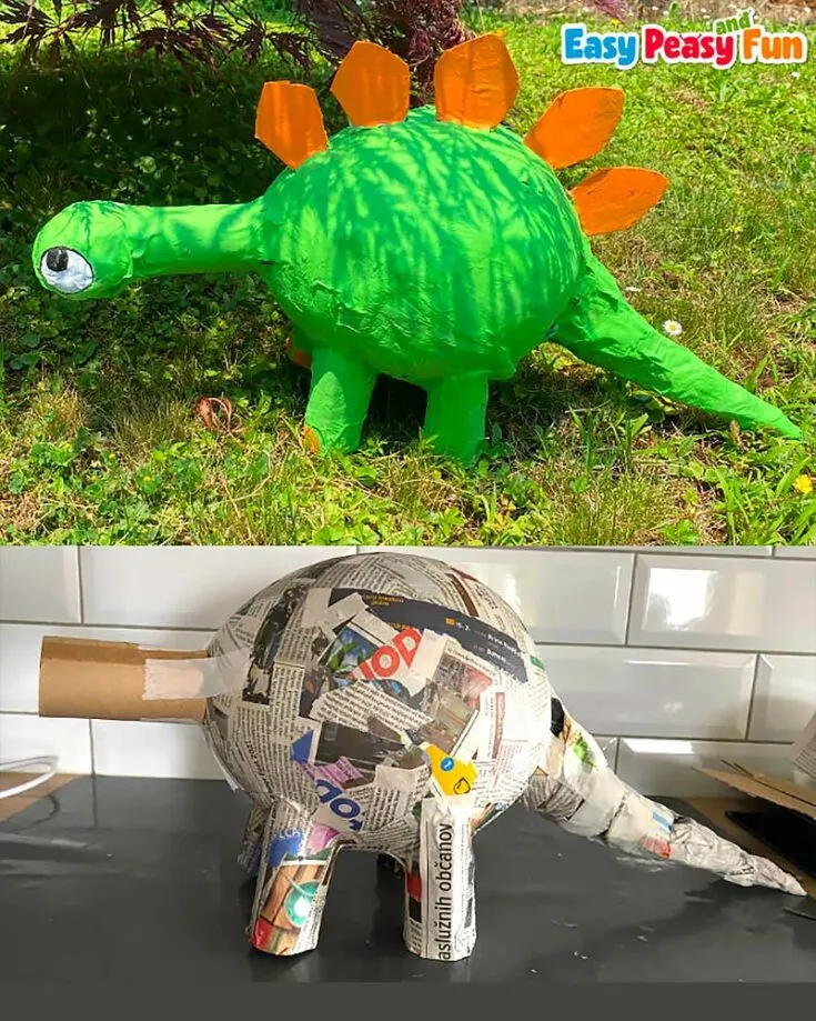 Wanna make a paper mache dinosaur with your kids? This paper mache tutorial focuses on a stegosaurus, but you can use the same principles to make any dinosaur you like.