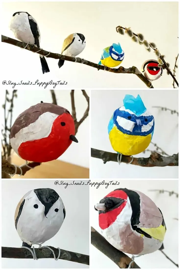 Let's get started on some paper mache ideas for your upcoming craft projects! To begin the list, here are some adorable paper mache birds - adorable GARDEN BIRDS!