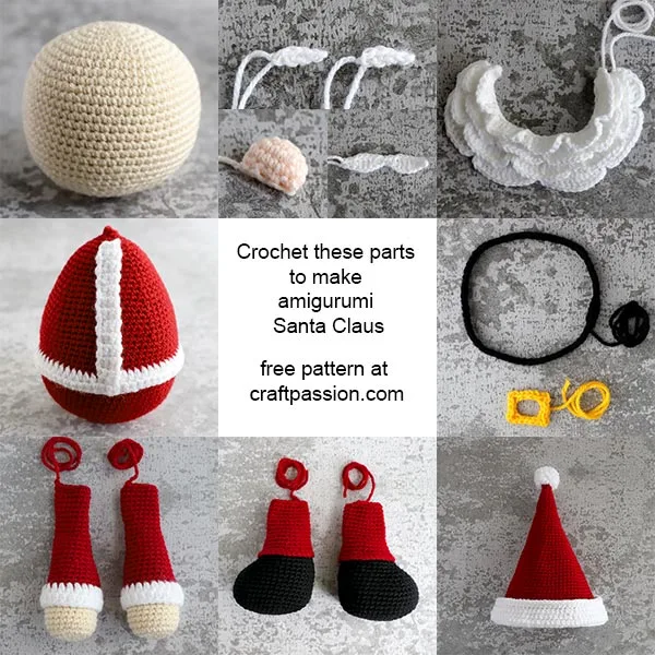 crochet santa claus doll parts