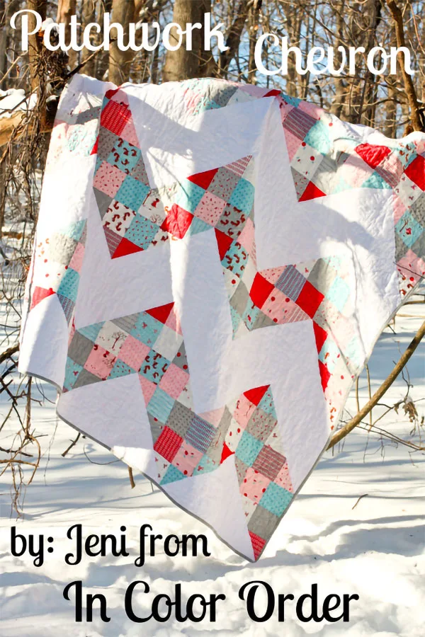 Check out this lovely charm pack quilt pattern from Jeni! You make half-triangle squares out of traditional 9-patch blocks, a fantastic way to incorporate patchwork into your quilts! It's a generous 78" x 78" in size and it's sewn with a sweet doodle-like quilting stitch!