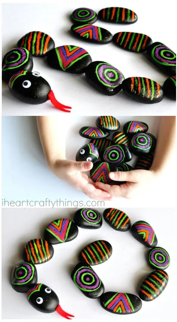 snake painted rock crafts and games