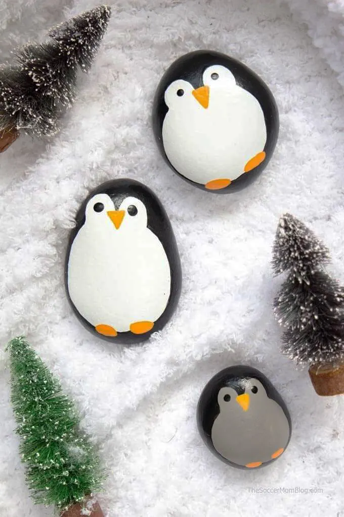 easy DIY penguin painted rocks