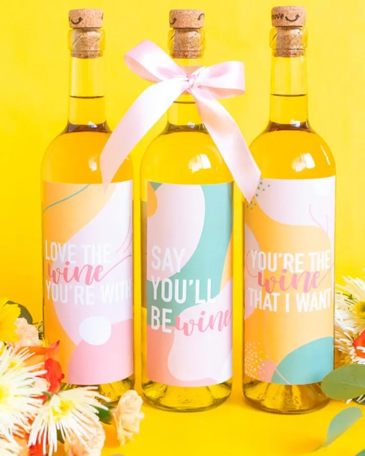 Dress your bottles for Valentine's day dinner or a Galentine's day party with these cute and meaningful wine bottle labels.