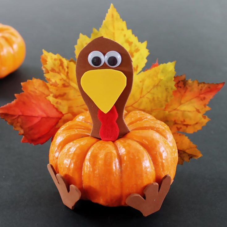 As mentioned earlier, pumpkins aren't just for Halloween! You can also use them for a cute little crafting session with your tiniest tots by transforming them into decor turkeys! Isn't it adorable?