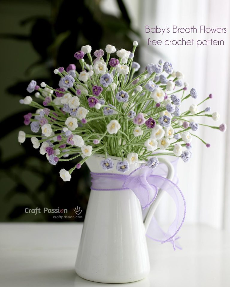free crochet Baby's Breath pattern in white and purple