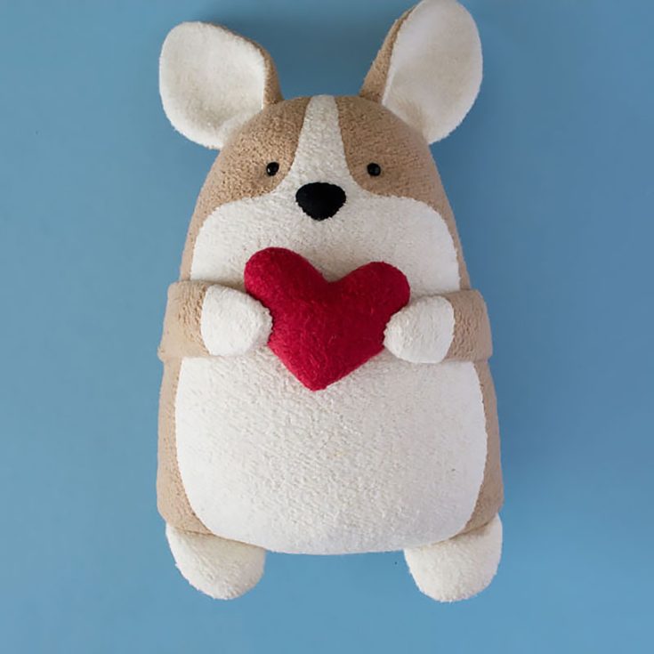 This corgi is another stuffed animal that's just brimming with love with a big heart being clutched to its chest. It has big ears and a heart-shaped back that is characteristic of corgis. With that big heart in its arms, this is a perfect gift to make and give out for Valentine's Day.