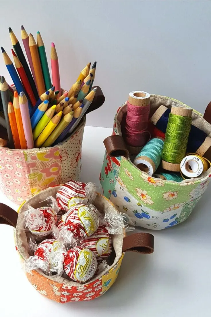 A pixie cup is perfect for storing bits and pieces around the house. You can make the tall or short version based on how much quilted fabric you have made from your scraps, but do note that the original tutorial uses linen on the inside.