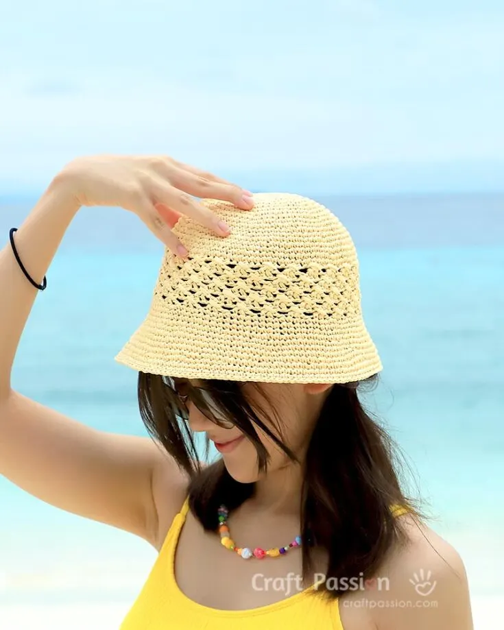 Check out our stunning design made by us that you simply must try! Crochet bucket hats are always essential during hot summer days and this design is so unique because it's airy. It keeps your head sheltered from the sun yet you can feel the cool breeze as well.