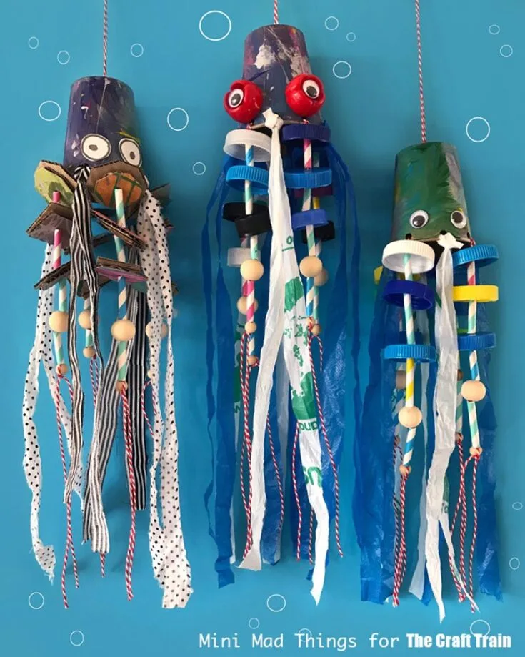 Add a touch of underwater vibes to your Earth Day celebration by recycling regular household items. Create an aquatic world of wonder for your kids as you hang this craft onto their bedroom wall or ceiling.