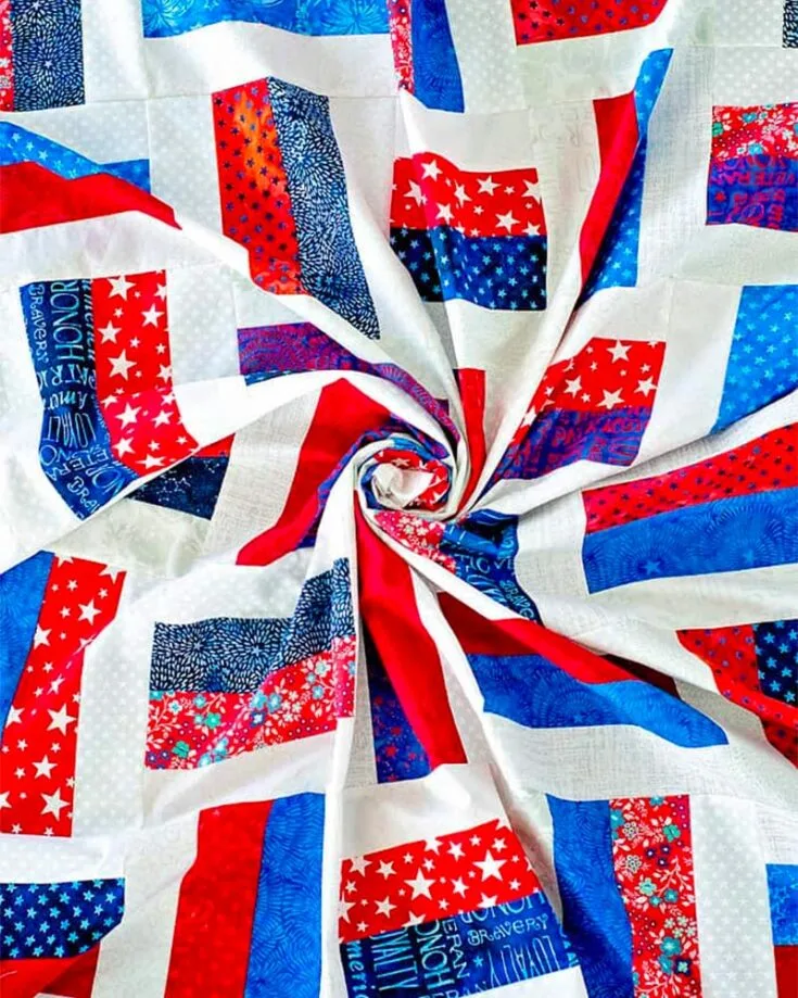 This quilt pattern mimics the beautiful weaving of a basket and the American flag to signify the 4th of July! It's a layer cake quilt pattern that measures up to 51.25? x 60.5? so it makes for a great lap quilt.