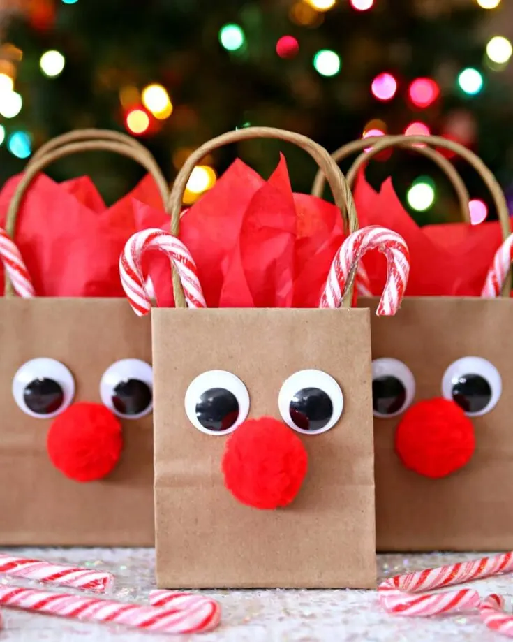 Need a last-minute gift bag idea? These reindeer gift bags are not only super quick and adorable, but they&rsquo;re also a breeze for kids to craft!