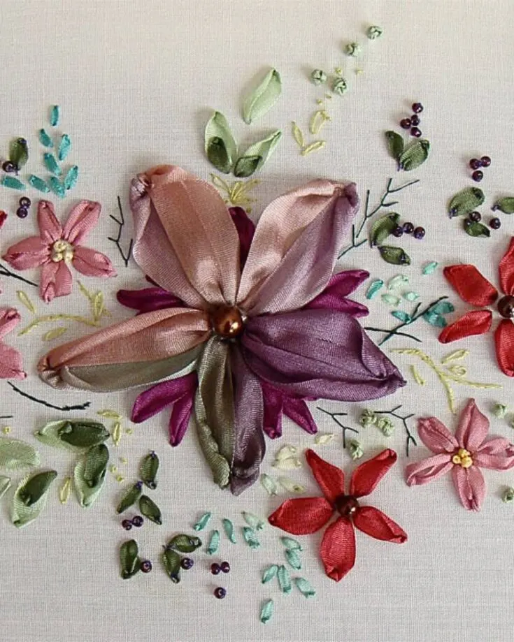 Here is another ribbon stitching for you to practice. In this article, you can check out other methods of ribbon embroidering as well, and they also provide you with a step-by-step tutorial to achieve them!