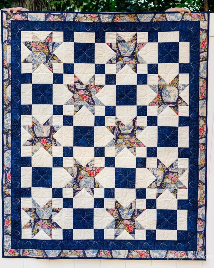 Make this elegant and creative Sawtooth Star quilt design now! With just three yards of fabric, this project is easy for beginners and seasoned quilters to hop on. Follow the easy instructions and enjoy a relaxing quilting experience as you sew 10&rdquo; star quilt blocks together. The finished size measures a 49&rdquo; x 59&rdquo; throw quilt.