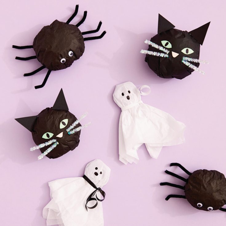 Who says ghosts, spiders, and cats have to be scary? These super cute Halloween treat bags, made with tissue paper and easy supplies, turn spooky into sweet! Hand them out at a classroom party, trick-or-treat, or as party favors packed with candies!
