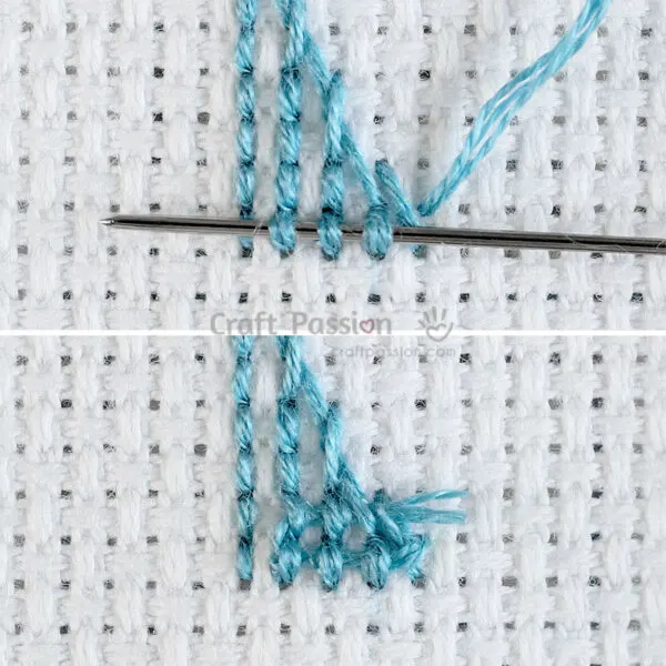 how to secure the thread tail to end a cross stitch sewing
