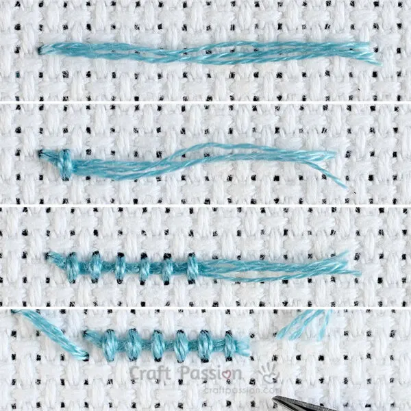 how to secure the thread tail at the beginning of cross stitch project