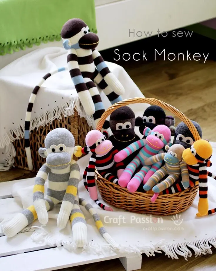 Sock monkeys are a classic design that's just simple yet so charming. Simple patterned or solid-color socks are great for this project, and with some black buttons, felt, and embroidery thread, you'll have a monkey of your own in no time! A crochet brother of this monkey is also available for you to make.