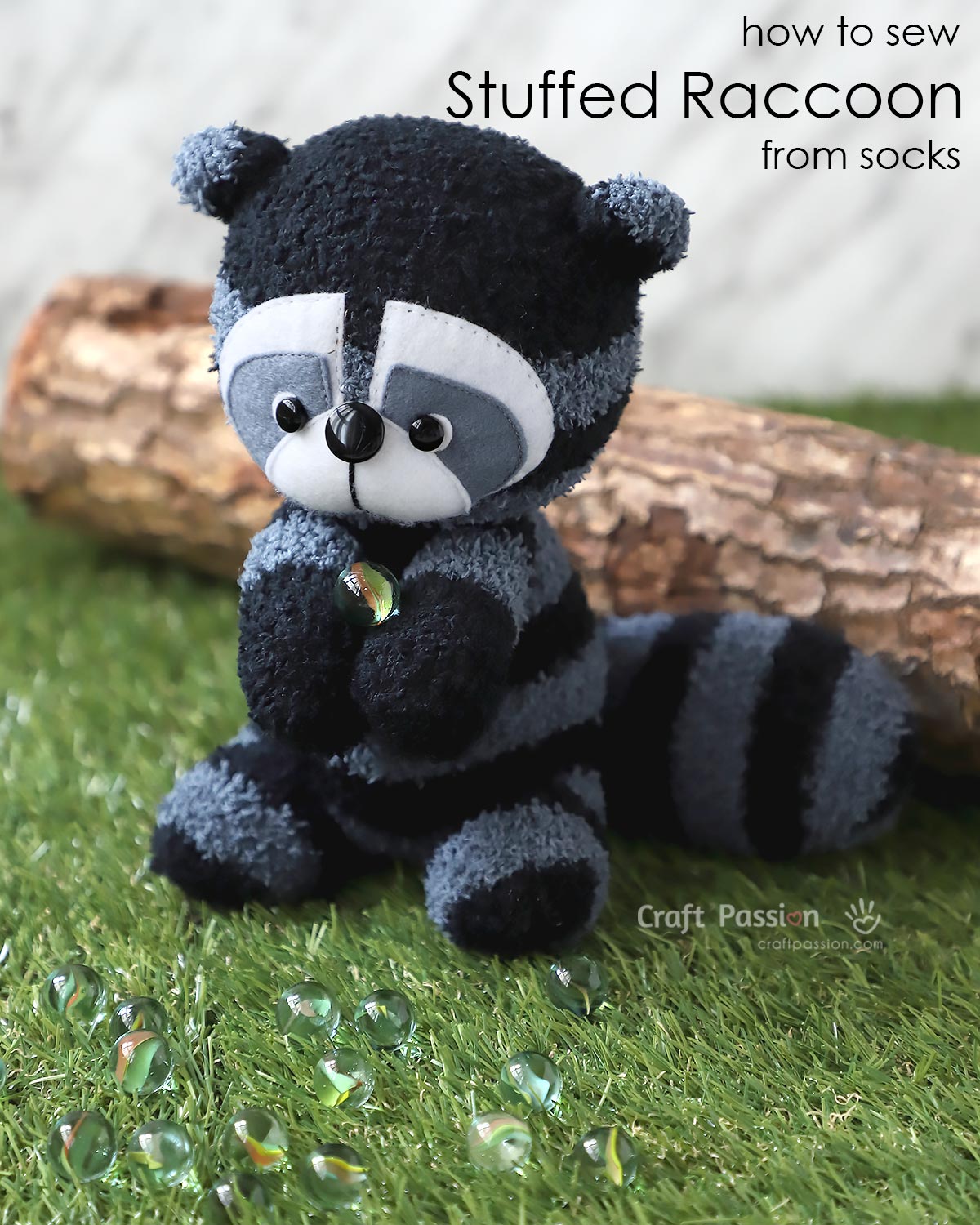sew sock stuffed raccoon Sew Sock Raccoon stuffed animal from a pair of striped microfiber chenille socks. About 8" tall & soft to hug. Sew the best handmade gift.