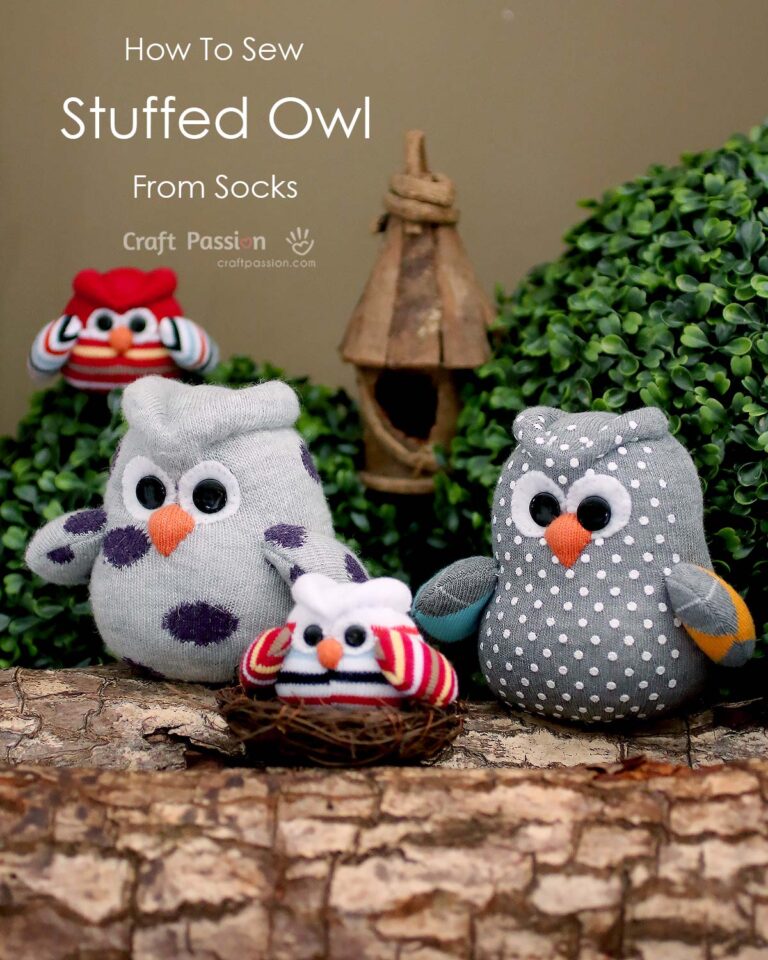 Sew your Bowie & family owl stuffed animal from socks with this free pattern & tutorial. Easy to sew with detailed instructions & pictures.