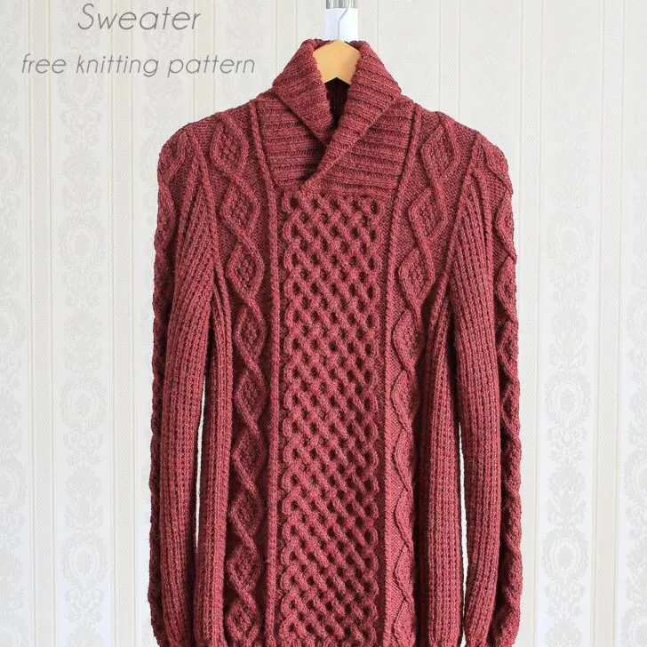 Free knitting pattern of Shawl Collar sweater in 6 sizes: 32 - 52