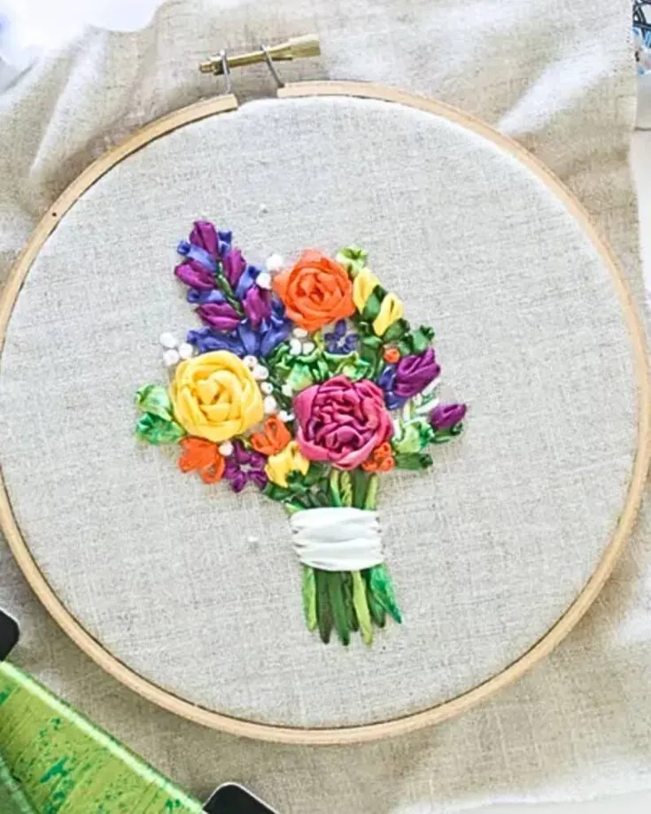 If you&rsquo;re looking to experiment with ribbon embroidery, this design is exactly what you need. Ribbon embroidery uses the same techniques as your regular embroidery. Simply replace your floss or thread with a ribbon, and you&rsquo;re good to go.
