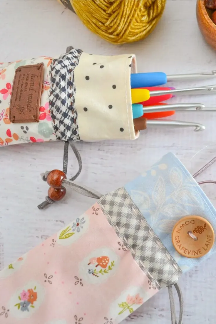 This cute drawstring pouch is long and skinny, made for things like chopsticks, crochet hooks or even your glasses. Beautiful and useful, you can make a few extra as gifts!