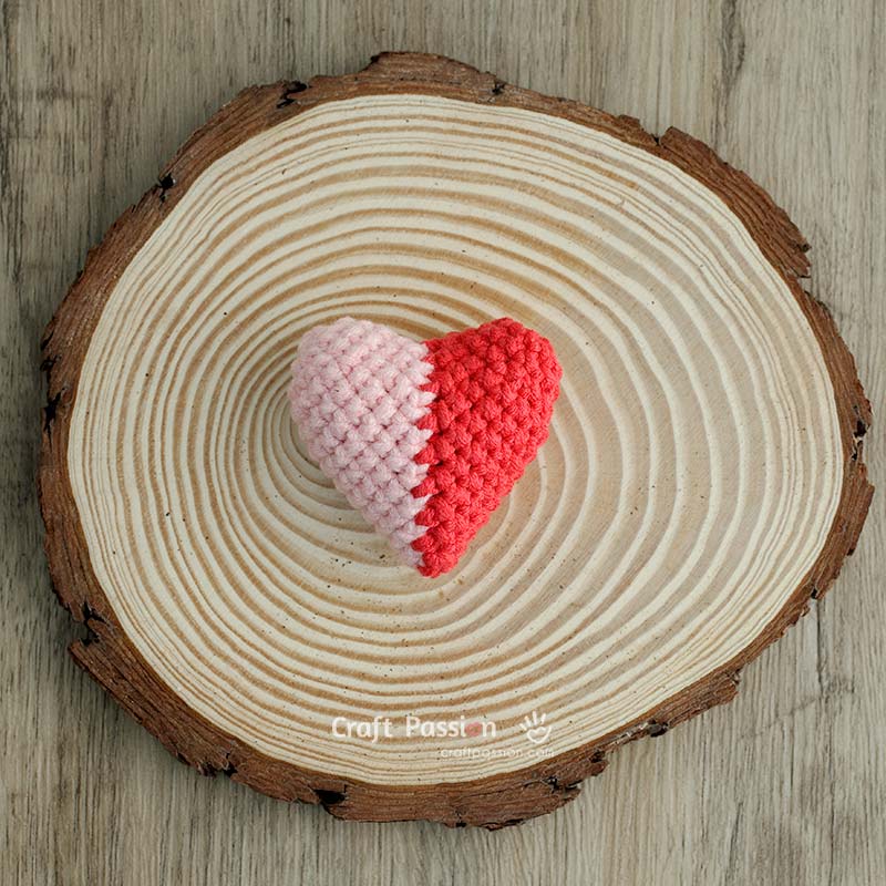 Two color heart crochet pattern with side-to-side construction, small heart