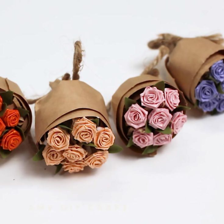 Here's another paper flower bouquet you can learn to make over an hour! It's a miniature version that makes for lovely table decor or adds to a gift box for that special someone.