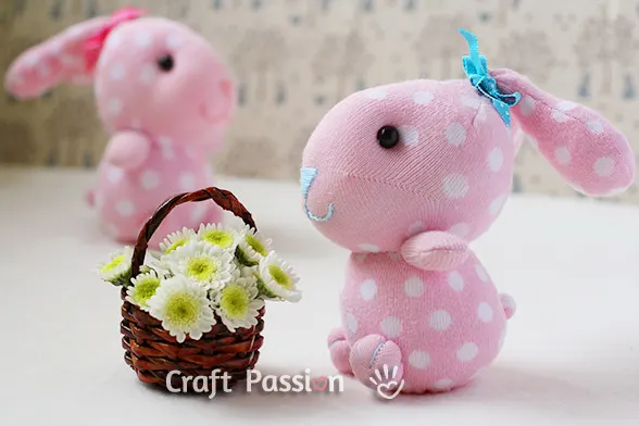 Quick & easy way to sew soft toys with sock. Follow the step by step photos and instruction to sew a sock bunny stuffed animal by using only 1 sock.