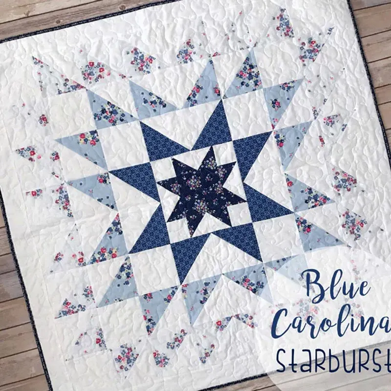 Check out this lovely Starburst Quilt design, a delightful project to hop on and takes a modern twist to the classic star quilts. Ideal for confident beginners, this design uses the half square triangle (HST&rsquo;s) method and incorporates striking Blue Coralina fabrics from Riley Blake. Still, it is also adaptable to your favorite prints. The final size rounds up to 45&rdquo; x 45&rdquo;.