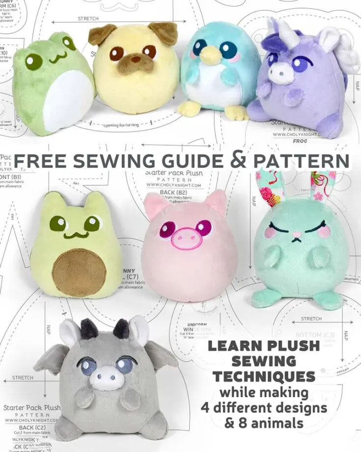 If you really are a complete beginner, give this starter pack a try! It includes designs for 8 animals and teaches you simple techniques that are essential for plushie making. If you want to make plushies and don't know where to start, this starter pack is a great place to experiment.