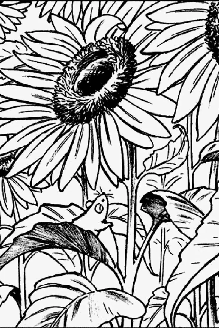 Bring the brilliance of a sunlit garden to life as you add a splash of vibrant colors to this cheerful sunflower design. Grab your favorite coloring medium and let your imagination blossom into a radiant masterpiece.&nbsp;