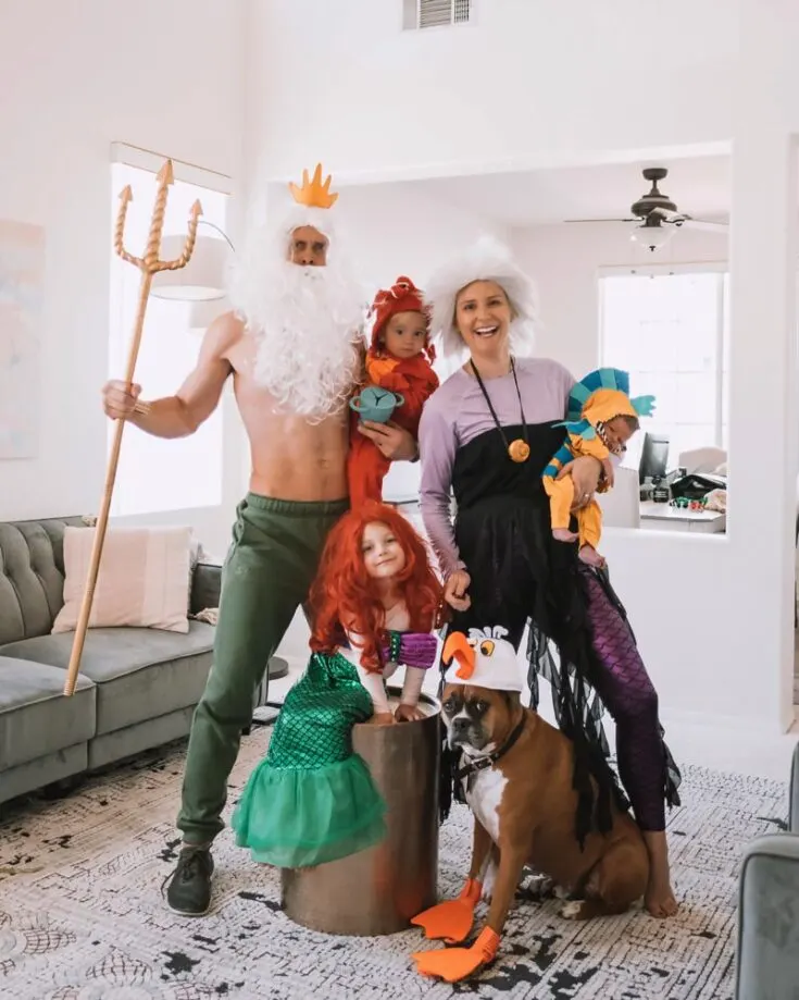 Be the best-dressed family this Halloween by trying out this costume idea! Though it isn't a tutorial, you can easily purchase the costumes online and DIY your trident and props from scratch.