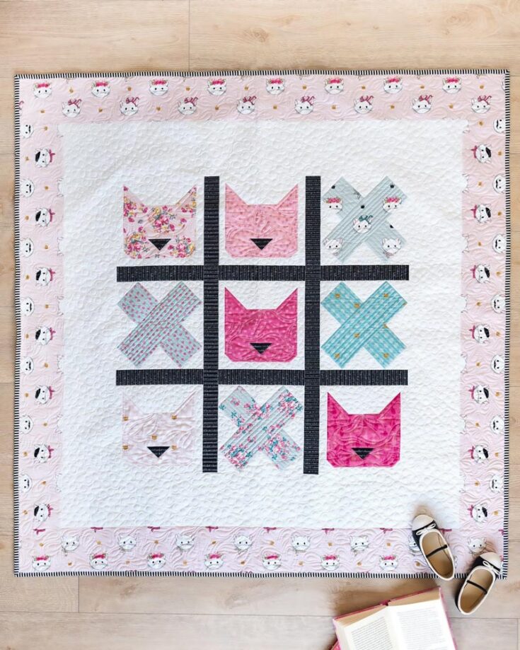 As promised, here are some inexpensive quilt patterns for beginners that will inspire you for your quilting adventures. This Tic Tac Cat quilt is too cute not to include, and it&rsquo;s ideal for cat lovers and enthusiasts. Like its name, this pattern features playful kitty cat motifs arranged in a tic-tac-toe grid and is effortless to assemble. You can mix and match four different quilt blocks for a unique variety on your design, too! The finished size is 51&rdquo; x 51&rdquo;.