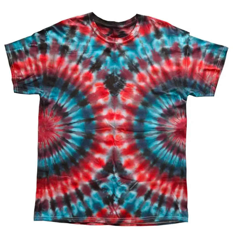 This peacock tie dye design will feature a pattern that looks like the stunning colors of a peacock's tail. You can choose any color you like or stick with the typical blue, green, and yellow of a peacock.