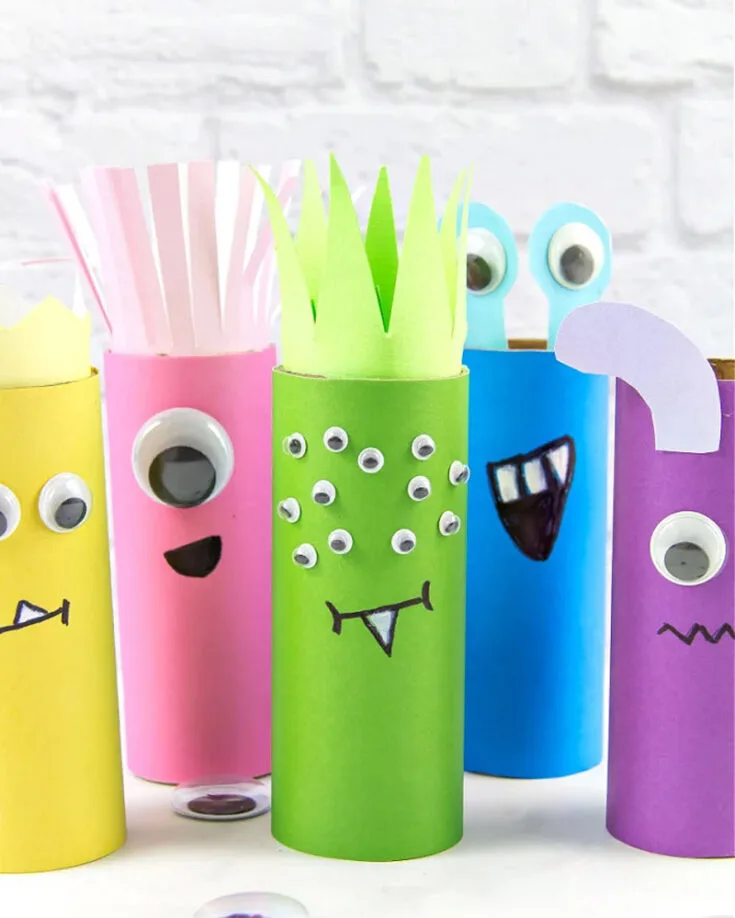 Let your kids' imagination run wild as they design and decorate their own unique monstrously fun monster toilet paper roll crafts with different colors, funky hairstyles, and as many googly eyes as they want.