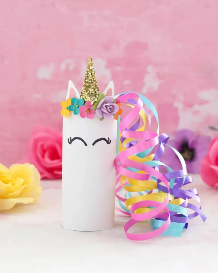 Your little ones are going to have fun crafting this dazzling unicorn paper tube. Attach some colorful ribbons and mini flowers, which you can find at the craft store. Add a glitter paper cone, and you have your magical creature!