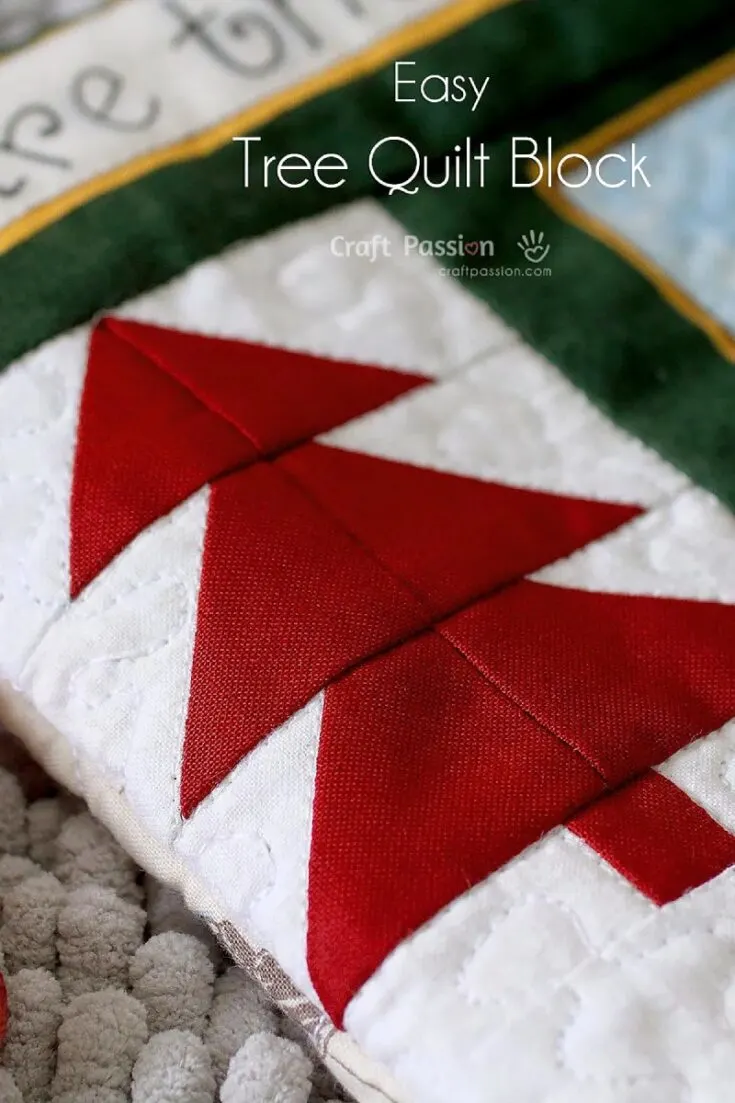 Looking to add a bit of christmas flair to the quilt you're making? Try this tree quilt block pattern! This pattern uses half square triangles (HST) that can be easily cut from most scraps. The triangles are then pieced together to make this simple quilt block.