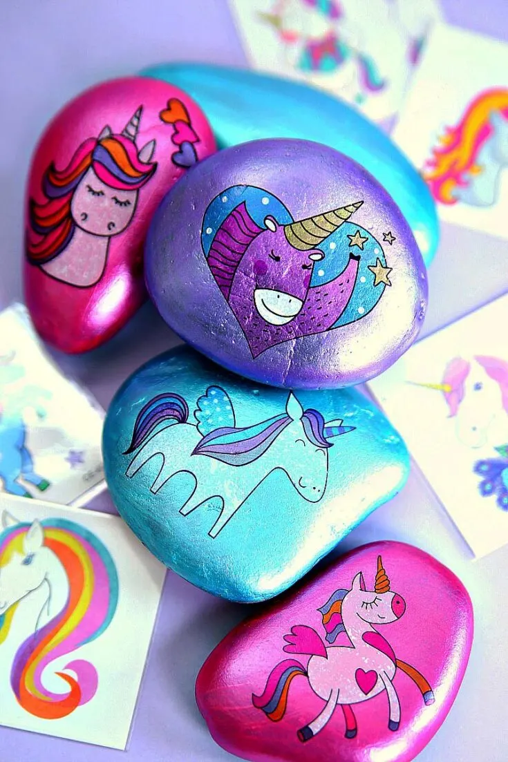 easy painted rock with temporary tattoos