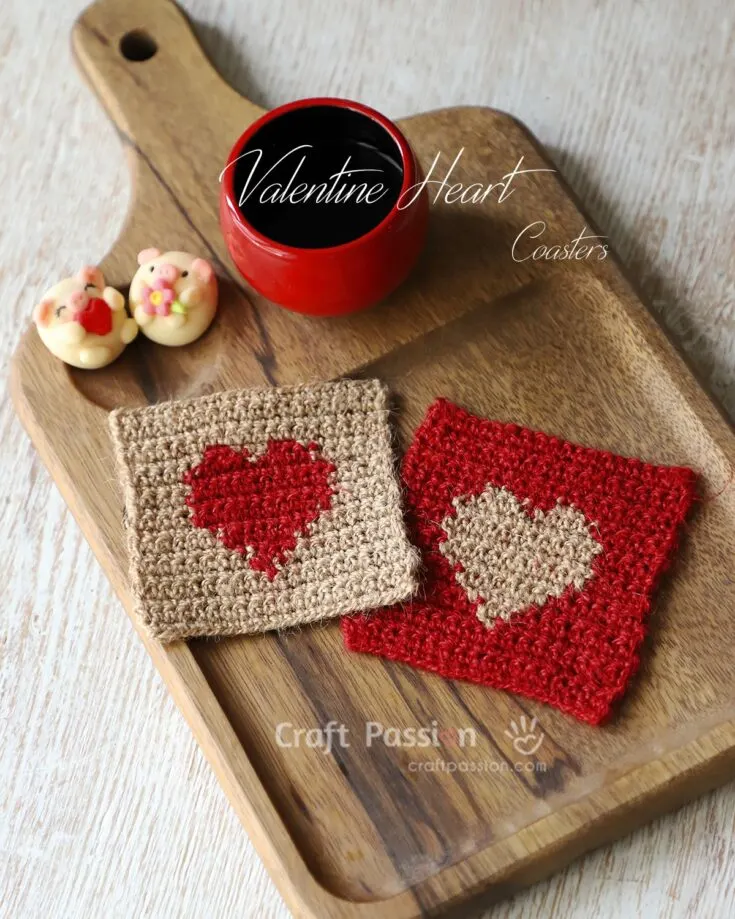 crochet heart coaster