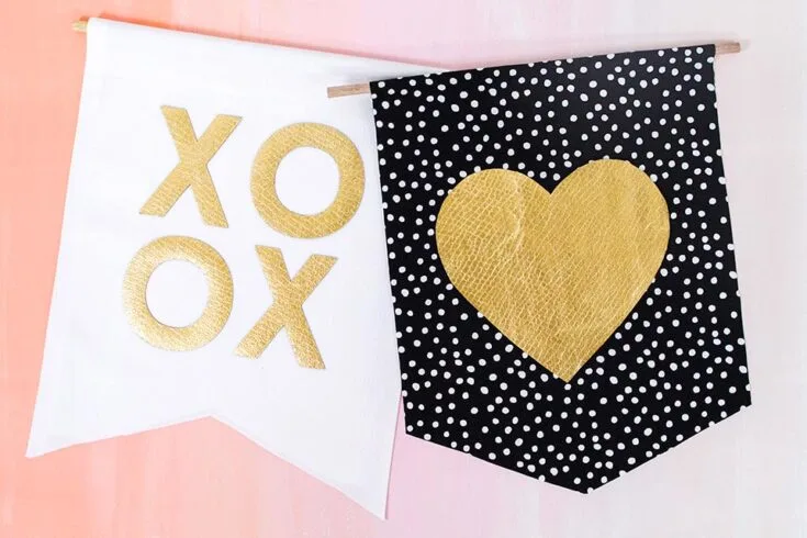 Gather your favorite fabric&nbsp;and some gold pleather&nbsp;to create a heart banner that screams your love this Valentine's Day!