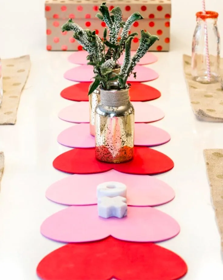 This Valentine's DIY table runner is a wonderful way to put the table into a romantic dinner vibe.