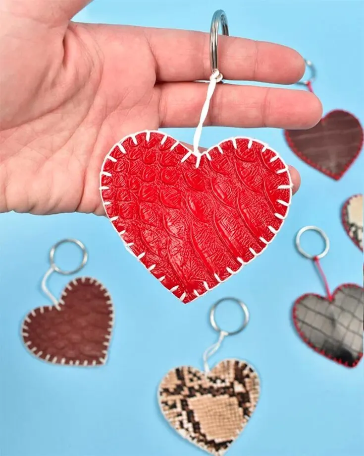 You only need a faux leather fabric, cord, embroidery floss, and a split key ring to make the key to your loved one's heart! (literally)