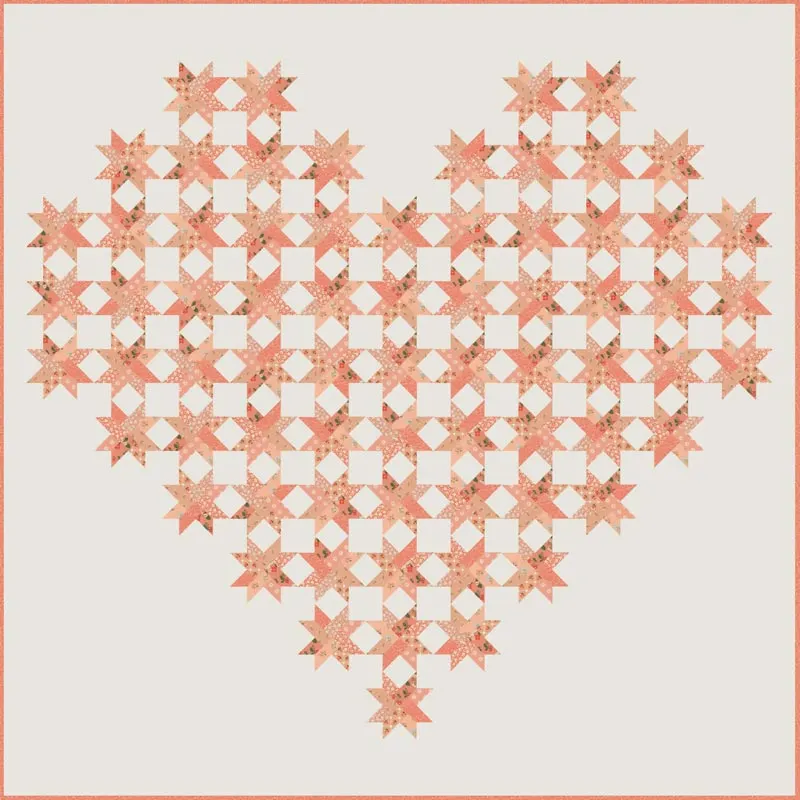 Challenge yourself with intricate heart quilt patterns such as this one! It&rsquo;s a giant heart made of small star blocks and an intermediate/advanced-level quilt project. The finished size is 70.5&rdquo; x 70.5&rdquo;.&nbsp;