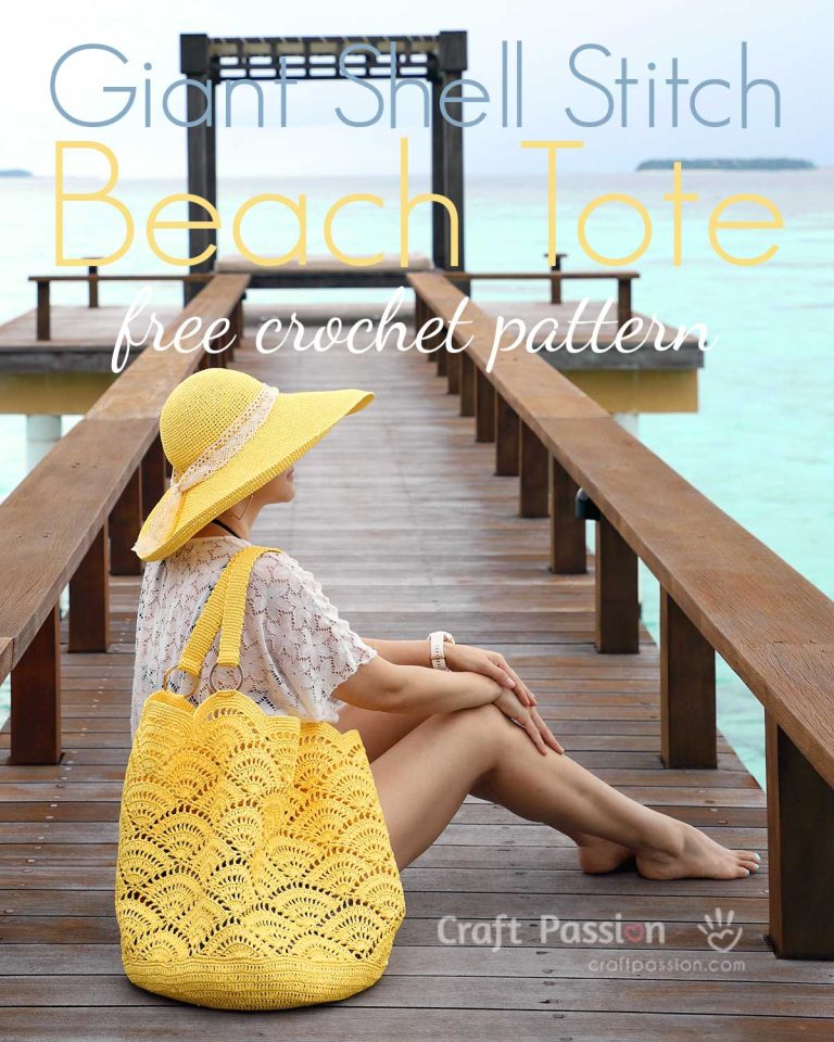 Get the free crochet bag pattern in beautiful giant shell stitch design. Crochet with the exotic straw raffia yarn, perfect for summer & beach activities.